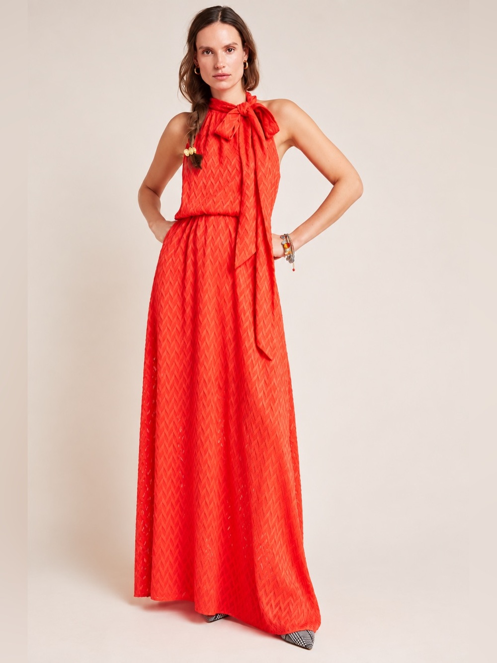 Sachin & Babi Anthropologie Cecelia Tie Neck Maxi Dress Red Size 0 NWT
